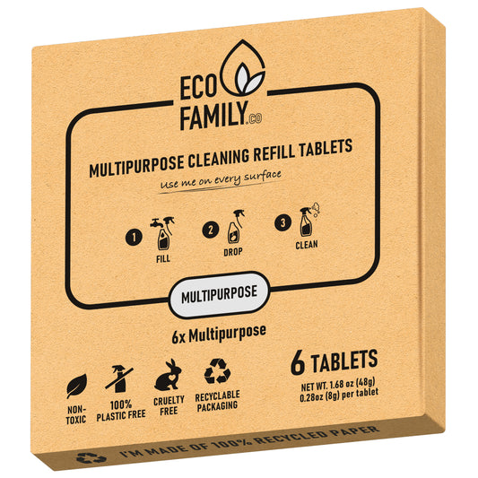 Eco Family multipurpose cleaning refill box containing six tablets.